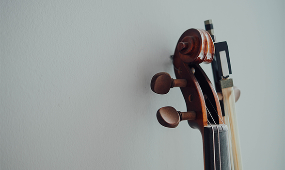 close up of violin and bow