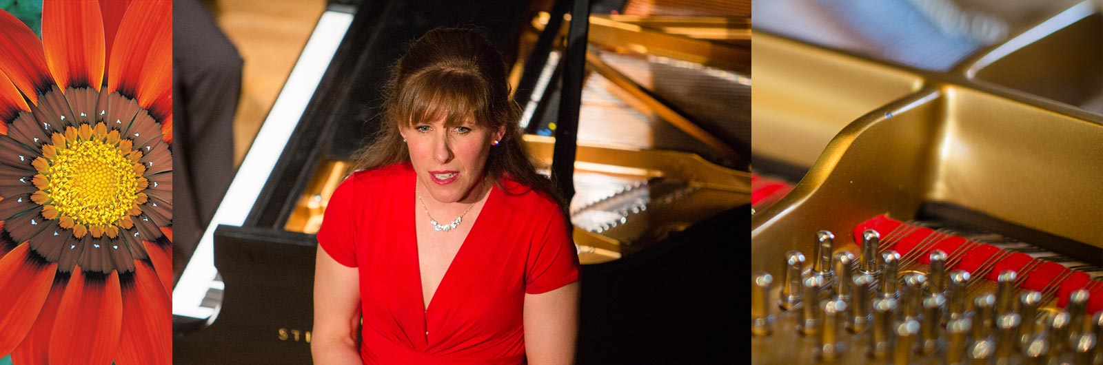 Lori Sims with flower and piano in background
