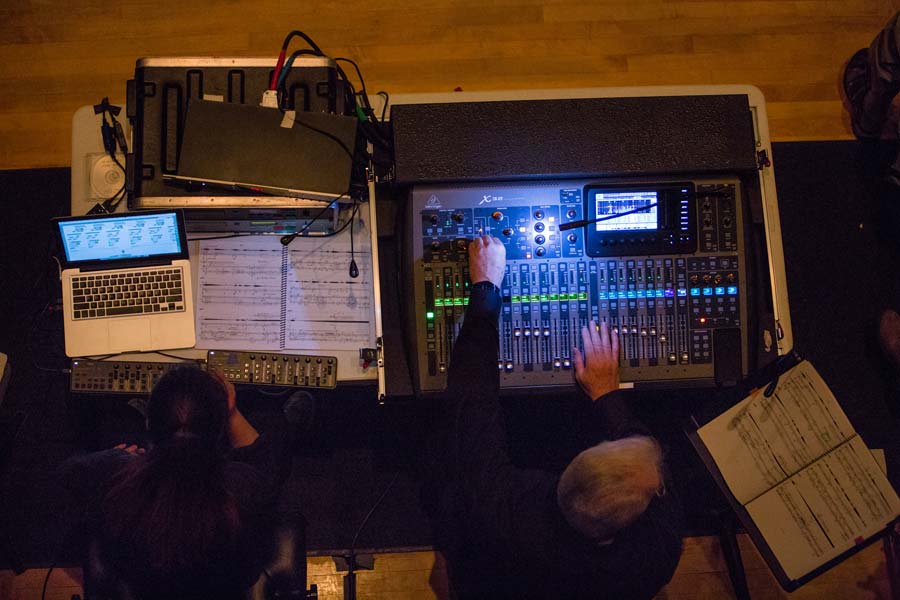 sound technicians at Karlheinz Stockhausen’s Mantra