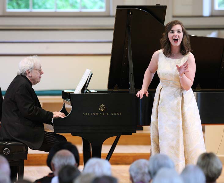 Sarah Shafer and Richard Goode performing on stage together