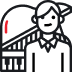 line drawn icon of a person in front of a piano