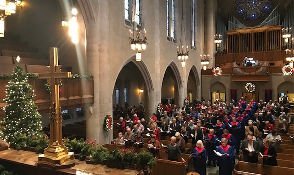 people worshipping in church