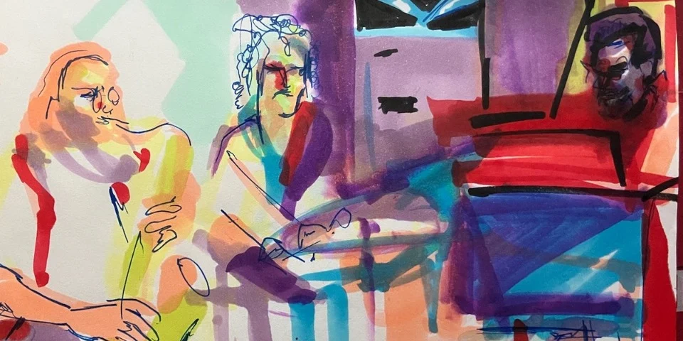 A drawing of Mr. Radar by artist Marguerite Mooradian