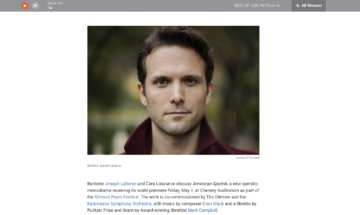 A screenshot of a podcast with Baritone Jospeh Lattanzi about the new mini opera, American Sputnik